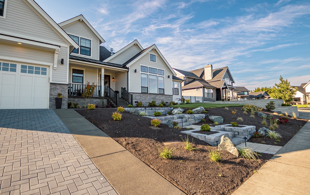 Plantings, Paver Driveway, Landscape Lighting