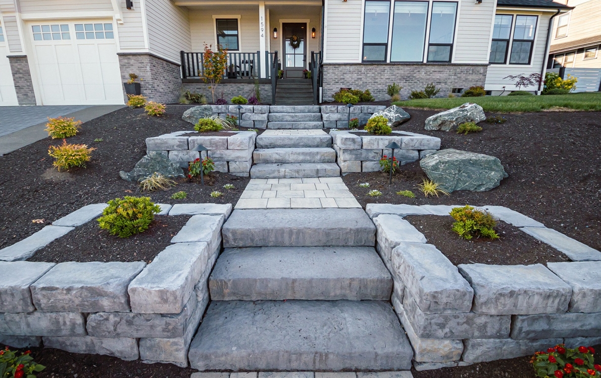 Terrace walkway with boulders